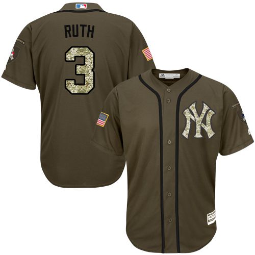 Yankees #3 Babe Ruth Green Salute to Service Stitched MLB Jersey - Click Image to Close